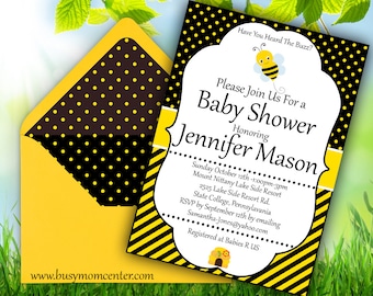 Baby Shower Invitation - Bumble Bee Editable Baby Shower Invitation