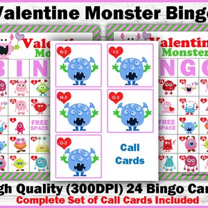 Valentine Bingo Game - Monster Bingo - Printable Bingo Game