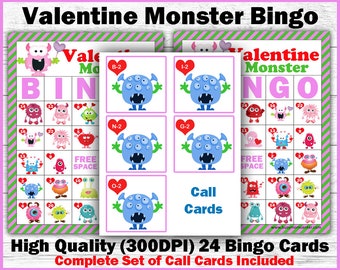 Valentine Bingo Game - Monster Bingo - Printable Bingo Game