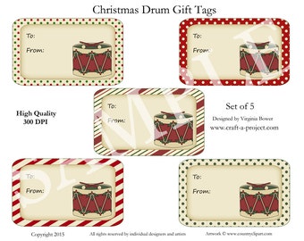 Christmas Gift Tags- Christmas Drum Gift Tags - Christmas Gift Tags - Printable