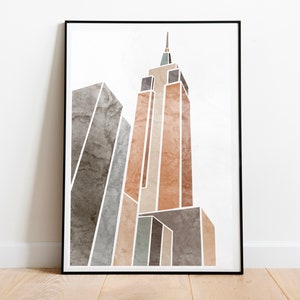 Abstract New York Print Building - Brown| Modern Printable Art | New York City Art Print | 8x10 and 24x36 | Instant Download | JPG