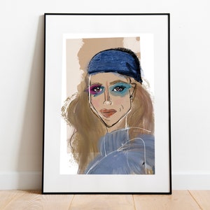 Blue Beanie Girl| Modern Printable Art | Feminism| Instant Download | Any Size JPG