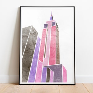 Abstract New York Print Building - Pink| Modern Printable Art | New York City Art Print | 8x10 and 24x36 | Instant Download | JPG