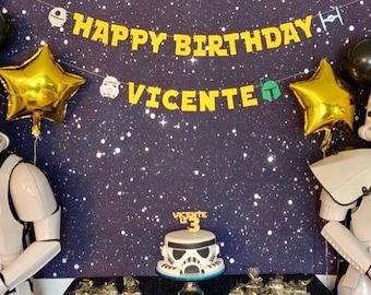 Star Wars Happy Birthday Banner with Name, Star Wars Party, Star Wars Banner, Personalized, Star Wars Characters Banner, Star Wars Font