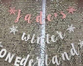 First Birthday Banner, Winter ONEderland Party, Cursive Banner, white Silver Sparkle Cardstock,Onederland Party,Name Banner, First Birthday