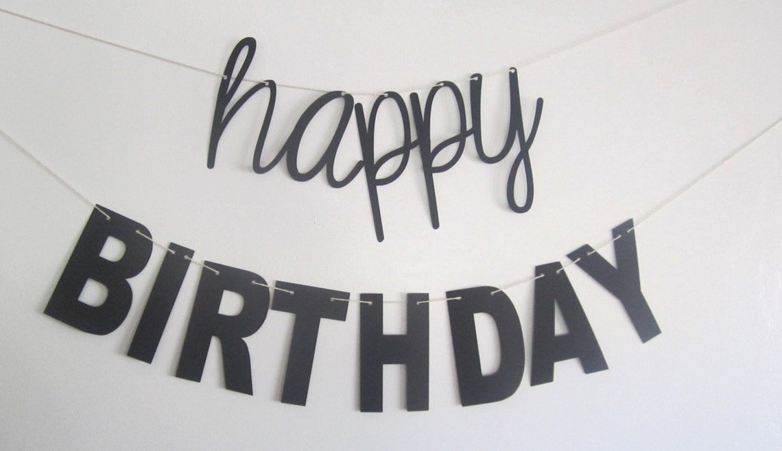 Happy Birthday Banner Contemporary Design Cursive and Blocky | Etsy