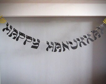 Happy Hanukkah Banner, Banner, Menorah Garland, Hanukkah Banner, Holiday Banner, String It Yourself.