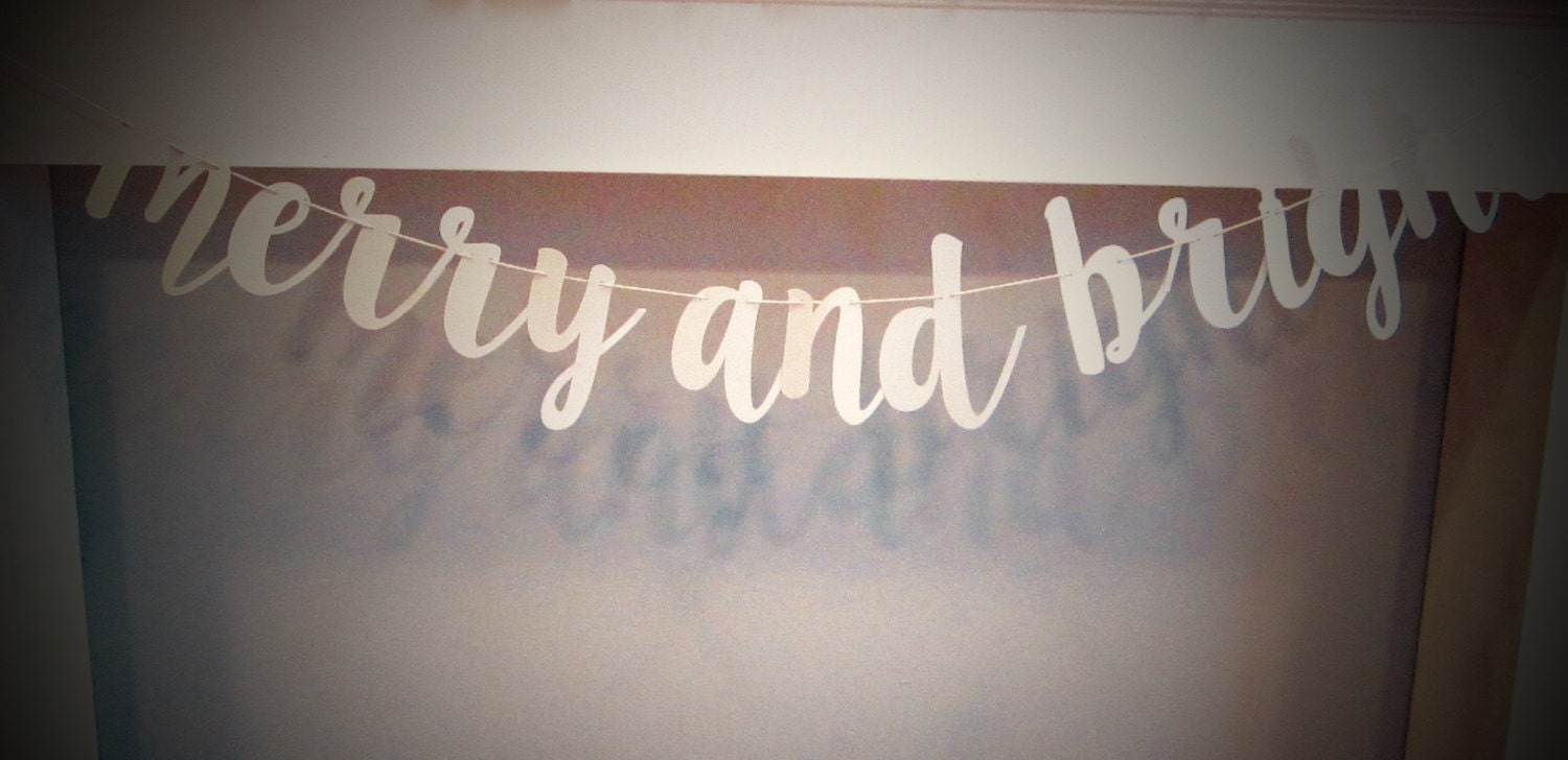 Merry and Bright Banner Cursive Banner Silver Sparkle | Etsy