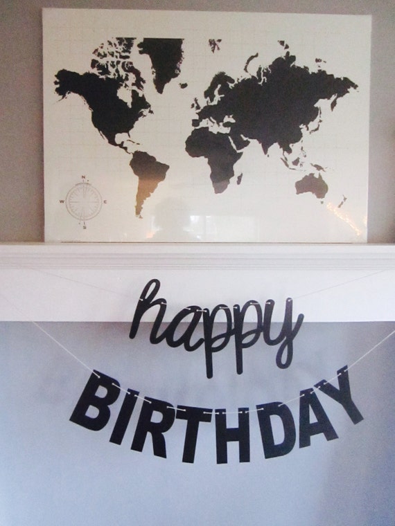 Basic Happy Birthday Banner, Cursive and Blocky Letters, Black and