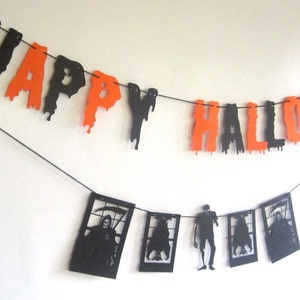 Happy Halloween Banner, With Silhouetted Framed shapes, zombie, Happy Halloween,Party Decor, Scary Birthday Party, String it yourself image 3