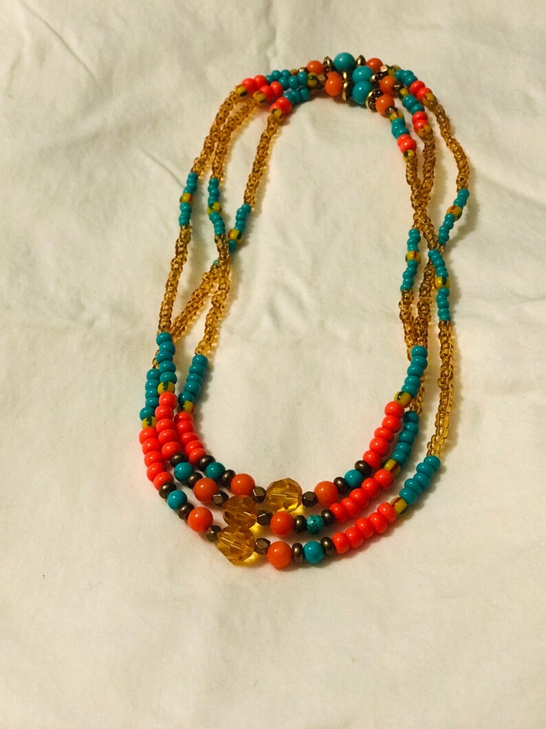 Eleke de Oshun Ibu Iponda with Turqoise and Orange Coral Gemstone Beads