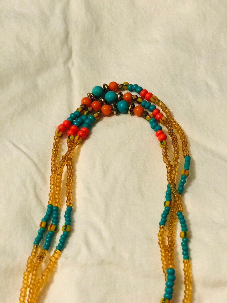 Eleke de Oshun Ibu Iponda with Turqoise and Orange Coral Gemstone Beads