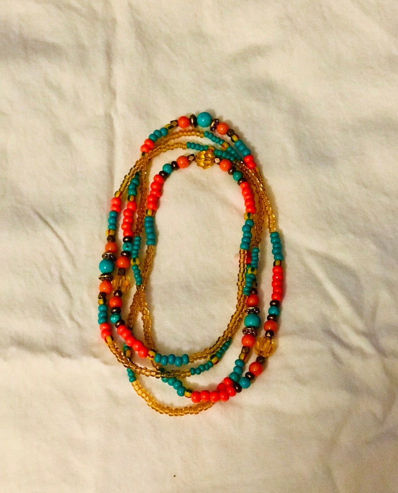 Eleke de Oshun Ibu Iponda with Turqoise and Orange Coral Gemstone Beads