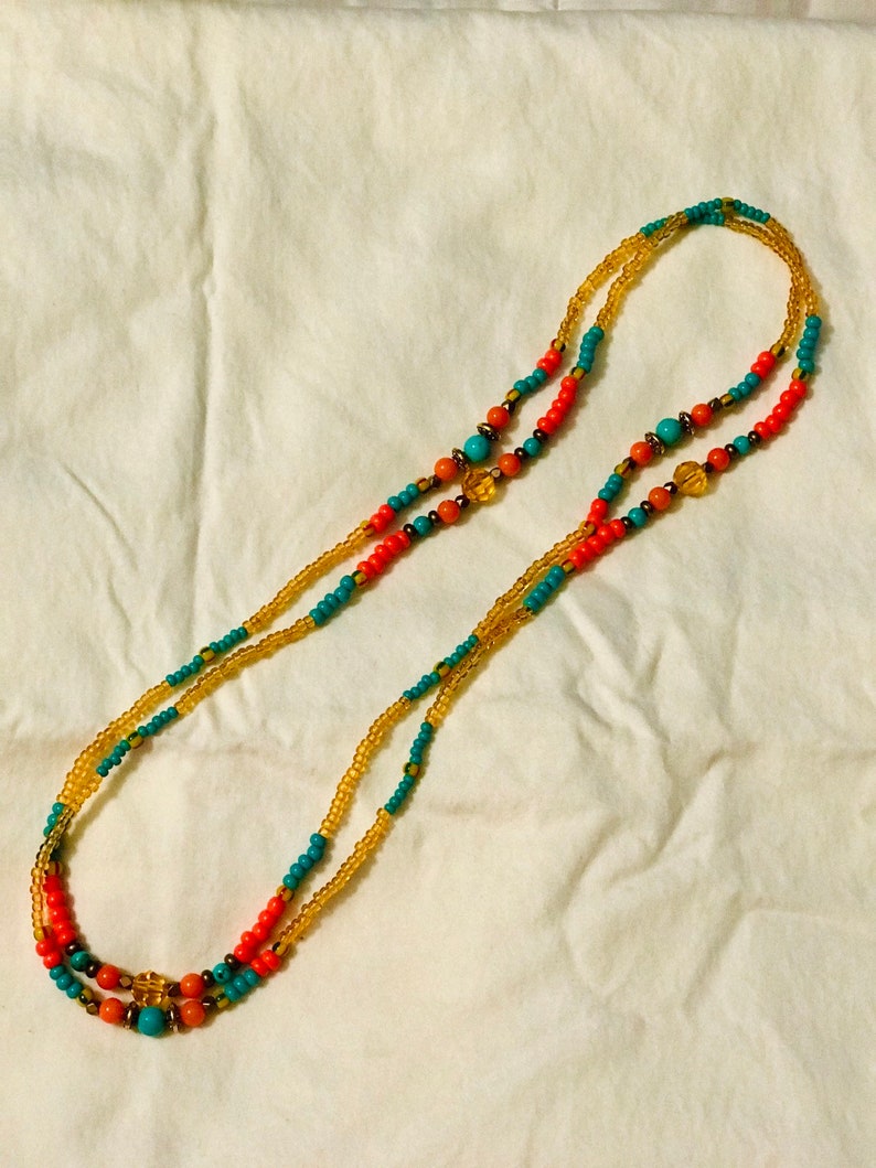 Eleke de Oshun Ibu Iponda with Turqoise and Orange Coral Gemstone Beads