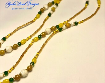 Eleke de Oshun Ibu Akuaro ~ Cuentas Nácar y Vidrio - Oshun Eleke ~ Ibu Akuaro Eleke ~ Mother of Pearl Gemstone Beads