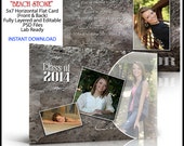 2019 Senior Invitation 5x7 Flat Card Photoshop Template BEACH STONE. Graduation ceremony announcement. Professional easy to use.