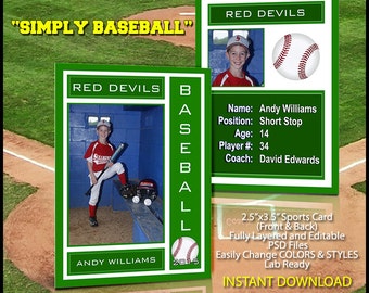 baseball sports trader card template for photoshop baseball etsy