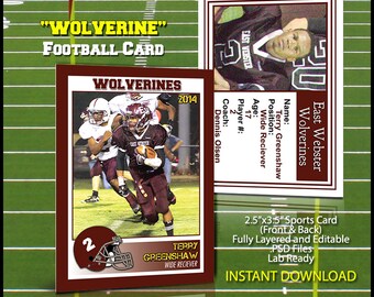 2017 football sports trading card template for photoshop color etsy