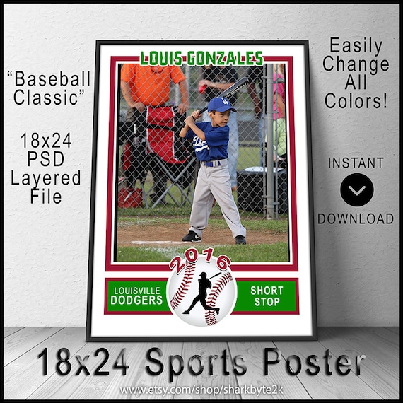 2017 baseball poster template for photoshop 18x24 size create etsy
