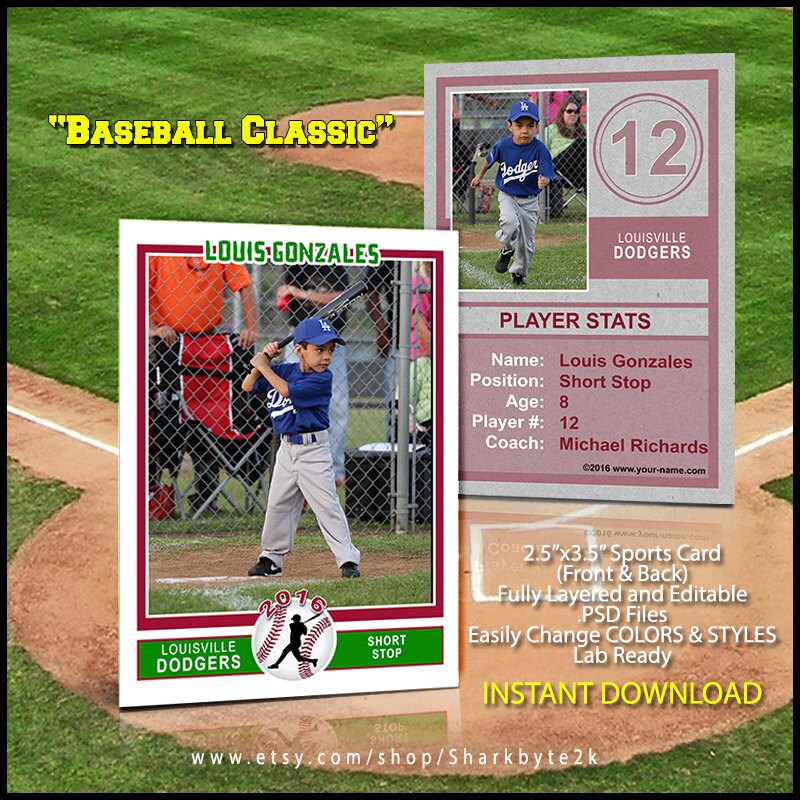 baseball sports trader card template for photoshop baseball etsy baseball card templates