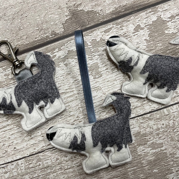 Felt Old English Sheepdog keyring, brooch, hanging decoration