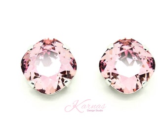 CRYSTAL ANTIQUE PINK 12mm Cushion Cut Earrings Stud or Drop K.D.S. Premium Crystal *Choose Your Finish *Karnas Design Studio™ *