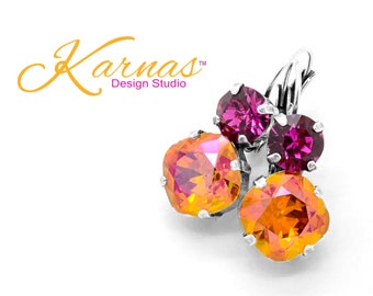 SUNSET ORANGE ALLURE 12mm/8mm Cushion Cut Earrings Made With K.D.S. Premium Crystal *Pick Your Finish *Karnas Design Studio™ **