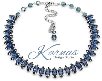 MONTANA BLUE 15x7mm Marquis Necklace Made With Genuine Crystal *Antique Silver *Karnas Design Studio™ *Free Shipping