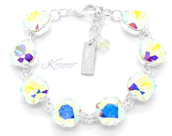 CRYSTAL AB 12mm Cushion Cut Pendant Bracelet Made With K.D.S. Premium Crystal *Pick Your Finish *Karnas Design Studio *Free Shipping*