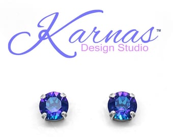 RADIANT ADMIRAL BLUE 8mm Stud or Drop Earrings K.D.S. Premium Crystal *Pick Your Finish *Karnas Design Studio™ *Free Shipping