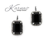 JET BLACK Emerald Cut Halo 13x18mm Drop Earrings K.D.S. Premium Crystal Choose Your Finish Karnas Design Studio Free Shipping