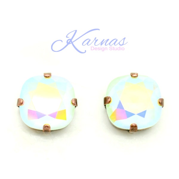 SURF GREEN AB 12mm Cushion Cut Stud or Drop Earrings K.D.S. Premium Crystal *Choose Your Finish *Karnas Design Studio™ *Free Shipping