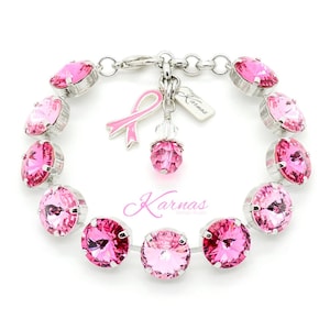 BREAST CANCER AWARENESS 12mm Charm Bracelet *Made with K.D.S. Premium Crystal *Choose Your Finish *Karnas Design Studio™ *