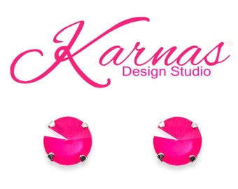 ELECTRIC PINK 12mm Stud or Drop Earrings Genuine Crystal *Choose Your Finish *Karnas Design Studio *Free Shipping