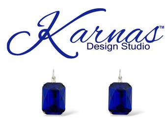 MIDNIGHT BLUE 18x13mm Emerald Cut Drop Earrings *Genuine Crystal *Silver or Gold Finish *Karnas Design Studio™
