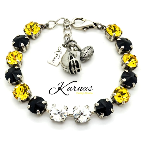 BLACK & GOLD THROWBACK 8mm Crystal Charm Bracelet K.D.S. Premium Crystal *Pick Your Finish *Karnas Design Studio *Free Shipping*