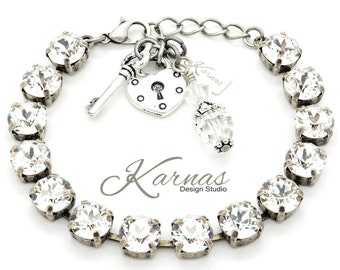 CRYSTAL CLEAR 8mm Charm Bracelet K.D.S. Premium Crystal *Pick Your Metal *Karnas Design Studio *Free Freight*