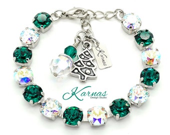 EMERALD SNOWFALL 8mm Charm Bracelet Made With K.D.S. Premium Crystal *Pick Your Finish *Karnas Design Studio™ **