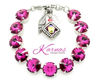 FUCHSIA 12mm Charm Bracelet K.D.S Premium Crystal *Pick Your Finish *Karnas Design Studio™ *Free Shipping*