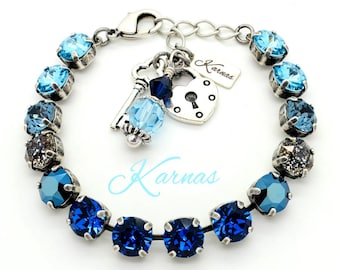 MOSAIC BLUE 8mm Crystal Charm Bracelet Made With K.D.S. Premium Crystal *Choose Your Finish *Karnas Design Studio **