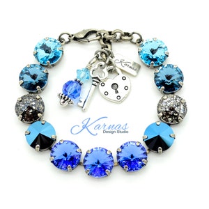 MOSAIC BLUE 12mm Charm Bracelet Made With K.D.S. Premium Crystal *Pick Your Metal *Karnas Design Studio **