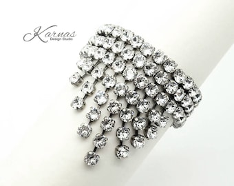 CRYSTAL WATERFALL KDS™ Bold Statement Bracelet 6mm K.D.S. Premium Crystal *Antique Silver *Karnas Design Studio™