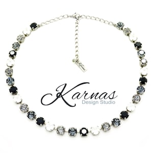 WHITE & BLACK 8mm Crystal Chaton Necklace K.D.S. Premium Crystal *Pick Your Finish *Karnas Design Studio **