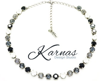 WHITE & BLACK 8mm Crystal Chaton Necklace K.D.S. Premium Crystal *Pick Your Finish *Karnas Design Studio *Free Shipping*