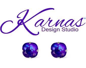 RADIANT NEON PLUM 12mm Cushion Cut Stud or Drop Earrings *Genuine Crystal *Choose Your Finish *Karnas Design Studio™ *Free Shipping