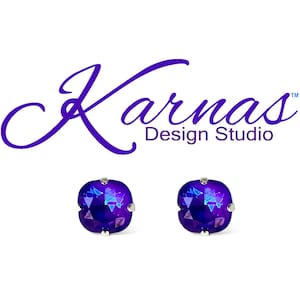 RADIANT NEON PLUM 12mm Cushion Cut Stud or Drop Earrings *Genuine Crystal *Choose Your Finish *Karnas Design Studio™ *Free Shipping