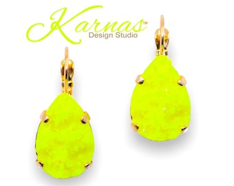 ELECTRIC YELLOW REEF 18x13mm Druzy Pear Drop Earrings *Choose Your Finish *Karnas Design Studio™ *Free Shipping