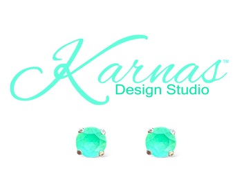 Radiant Neon Mint Green Lacquer 8mm Earrings *Genuine Crystal *Pick Your Finish *Karnas Design Studio™ *