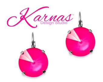 ELECTRIC PINK 14mm Drop or Stud Earrings Genuine Crystal *Choose Your Finish *Karnas Design Studio *Free Shipping