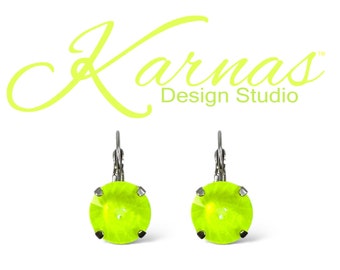 Radiant Neon Yellow Lacquer 12mm Earrings *Genuine Crystal *Pick Your Finish *Karnas Design Studio™ *Free Shipping